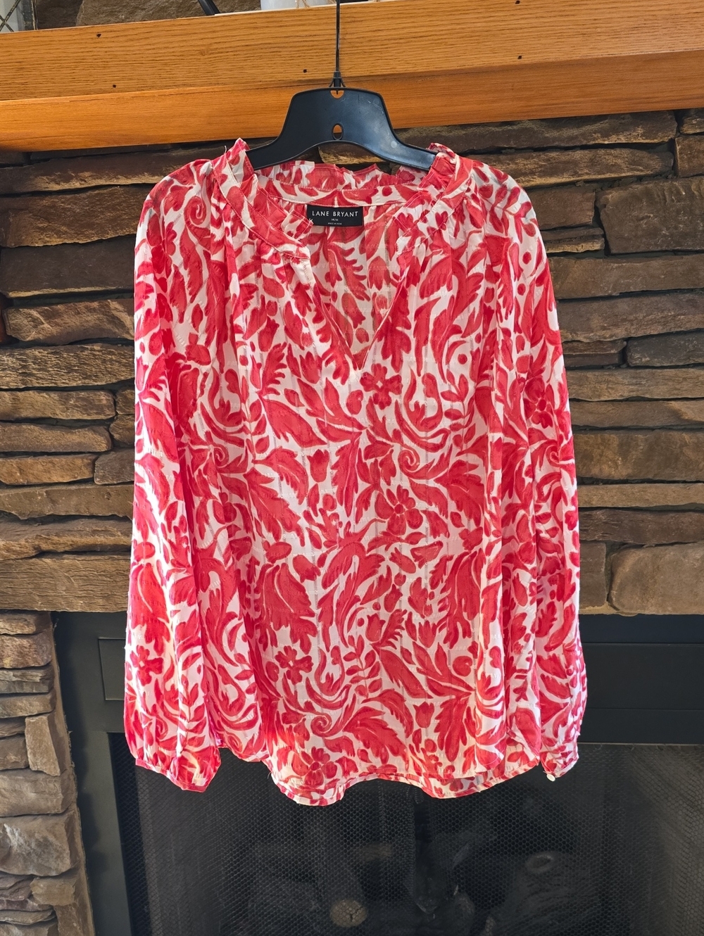 Lane Bryant White and Coral Floral Tunic Blouse